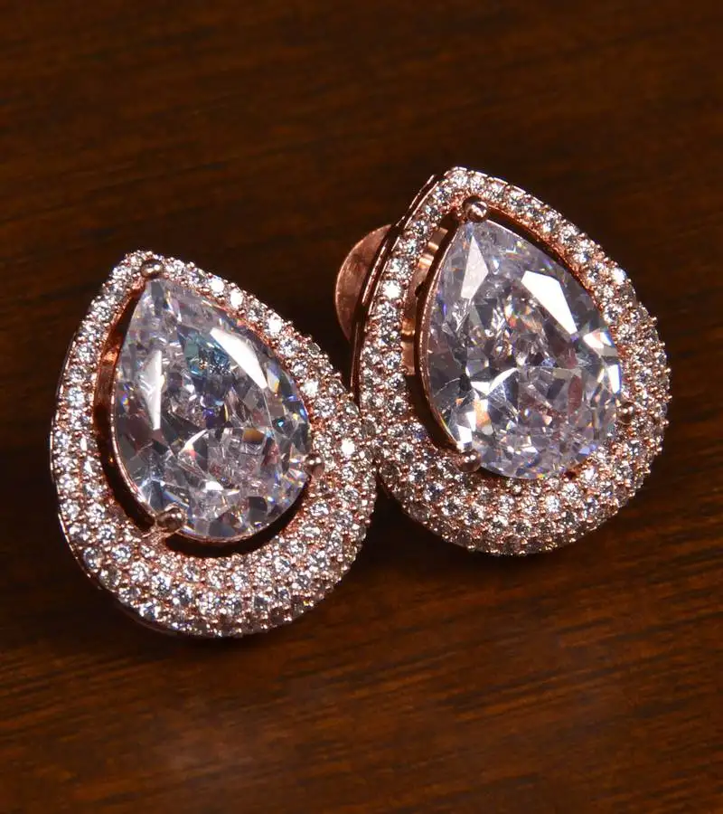 Rose gold plated american diamond embellished designer stud 216ed413