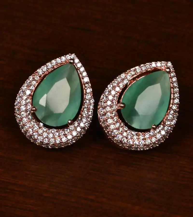 Rose gold plated american diamond and mint stone embellished stud 216ed417