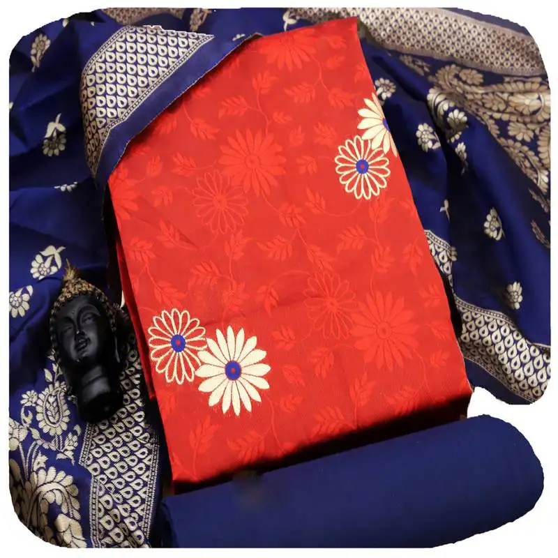 Red banarasi banarasi salwar unstitched