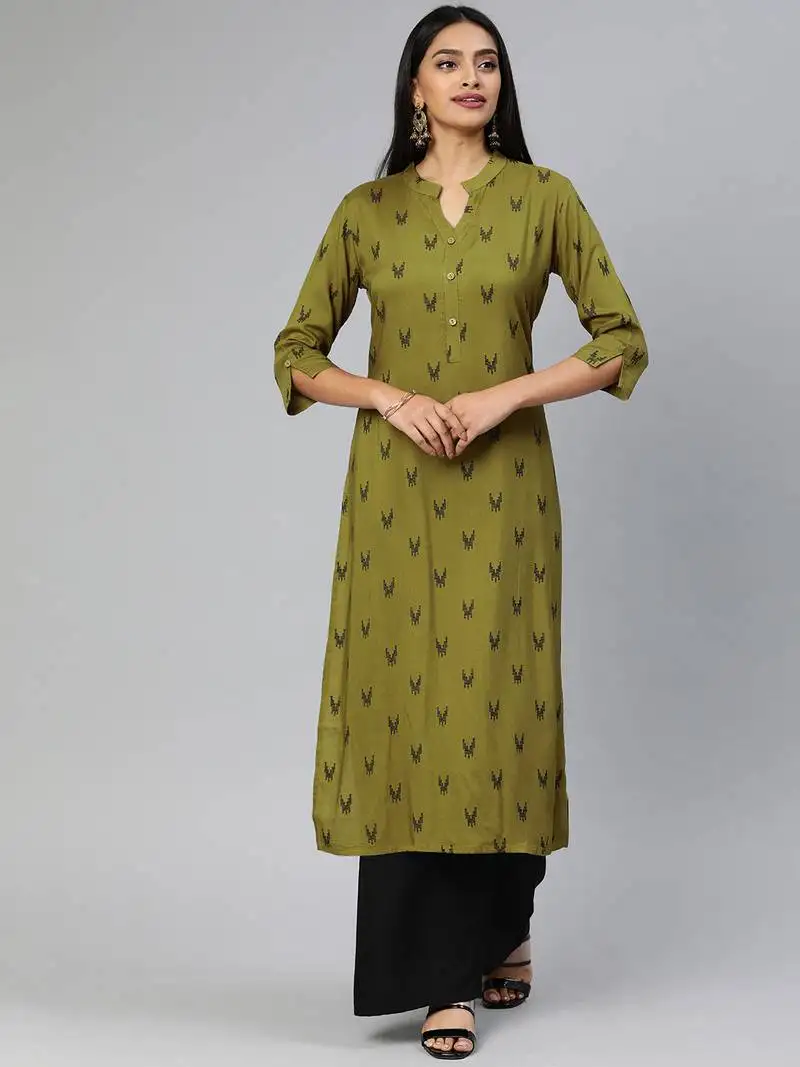 Green printed viscose ethnic-kurtis