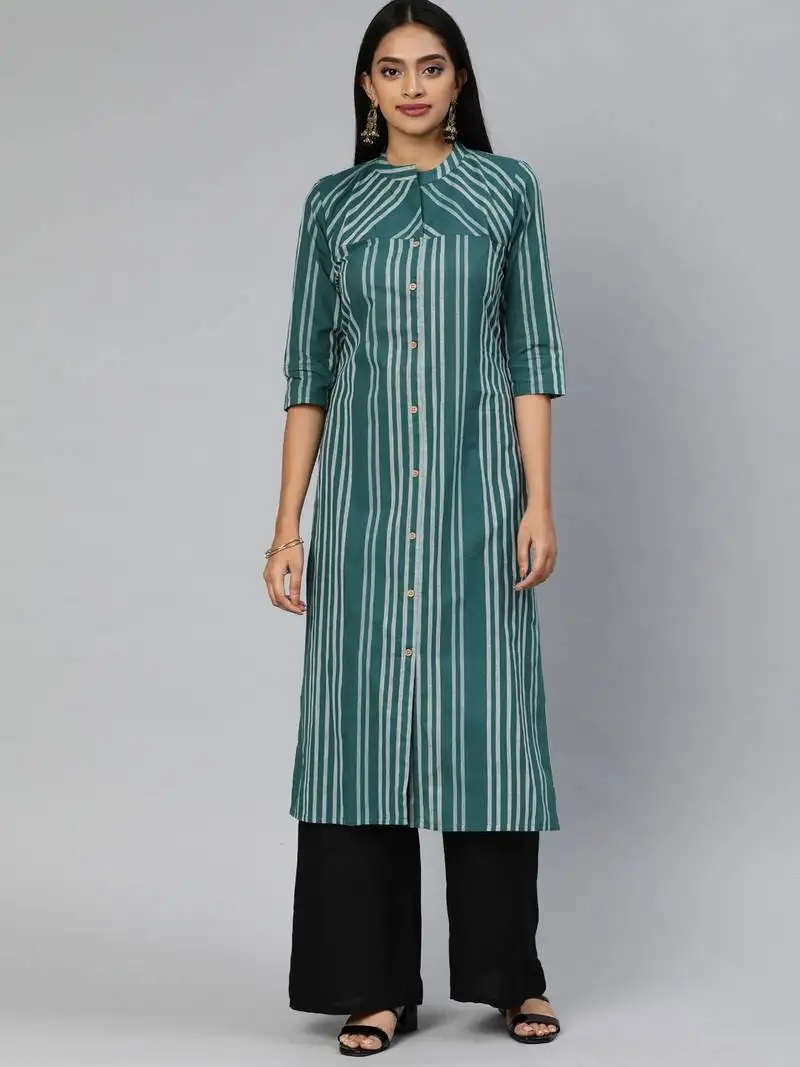 Teal printed cotton cotton-kurtis