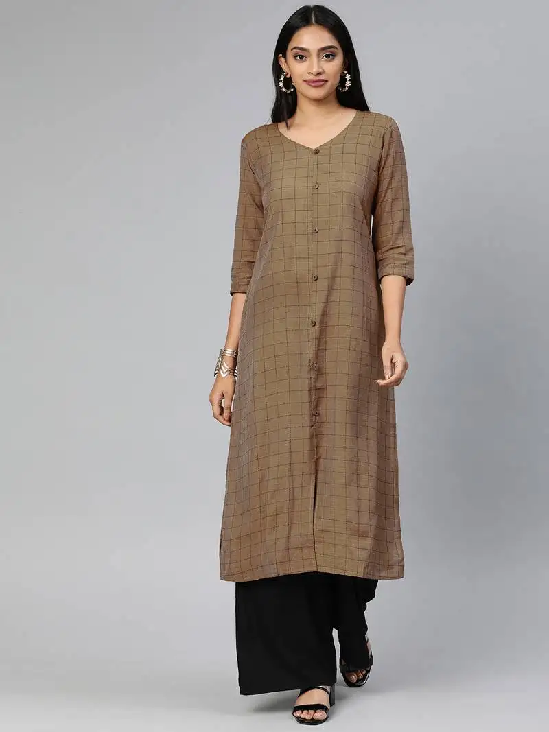 Coffee printed cotton cotton-kurtis