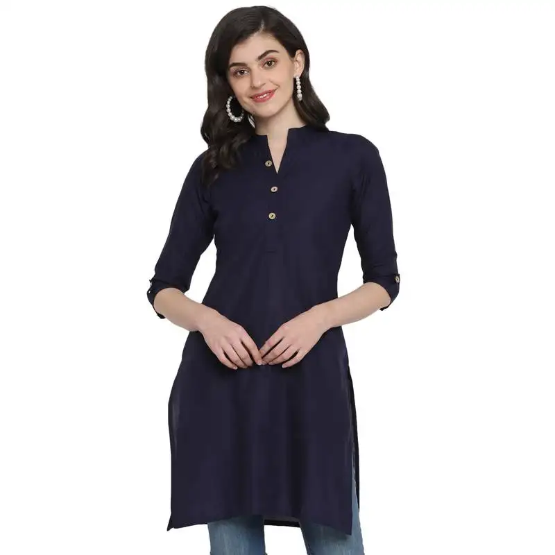 G collection navy blue plain cotton short-kurtis