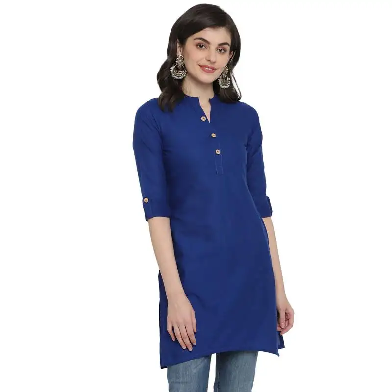 G collection royal blue plain cotton short-kurtis