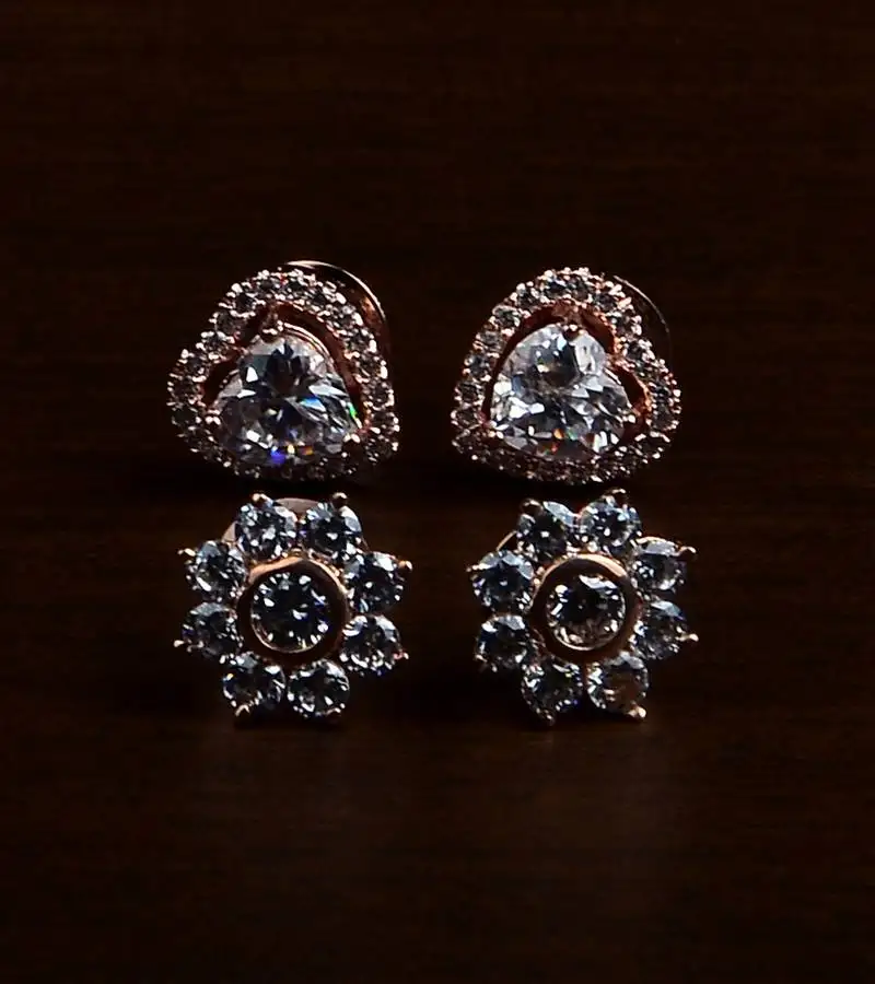 Rose gold plated two pairs of american diamond studs 216ed425