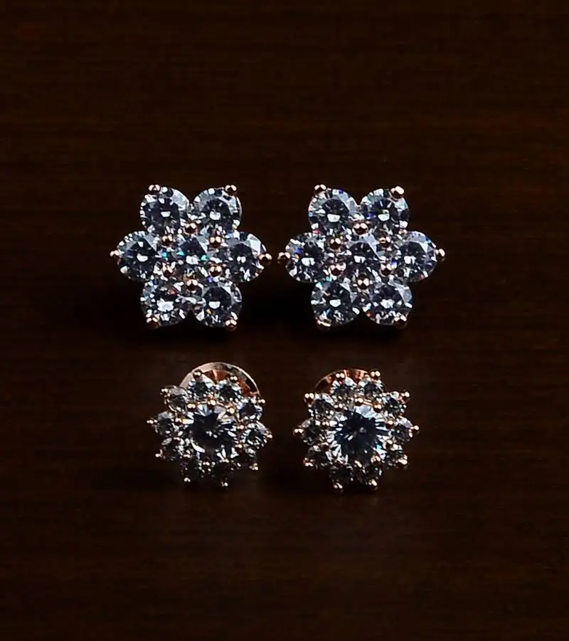 Rose gold plated two pairs of american diamond studs 216ed429