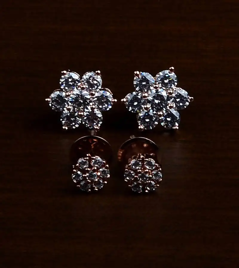 Rose gold plated two pairs of american diamond studs 216ed430