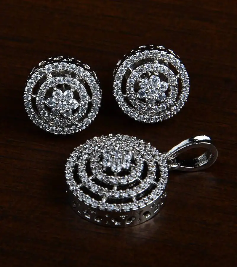 Rhodium plated designer american diamond pendant set 216ed443