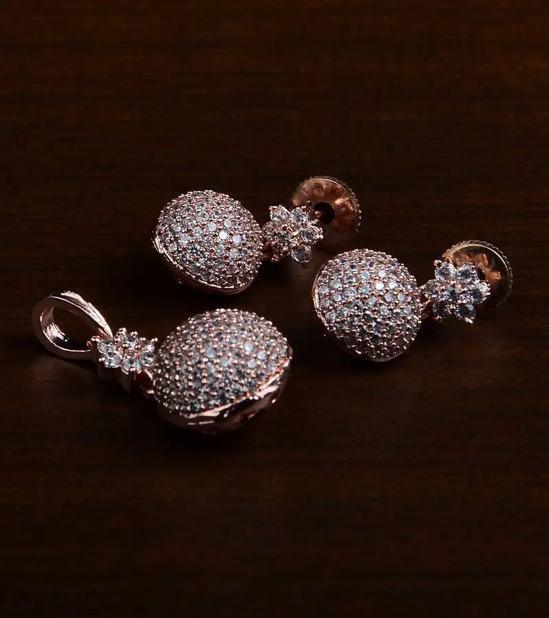 Rose gold plated designer american diamond pendant set 216ed438