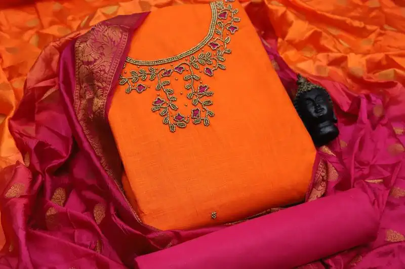 Orange moti cotton salwar unstitched