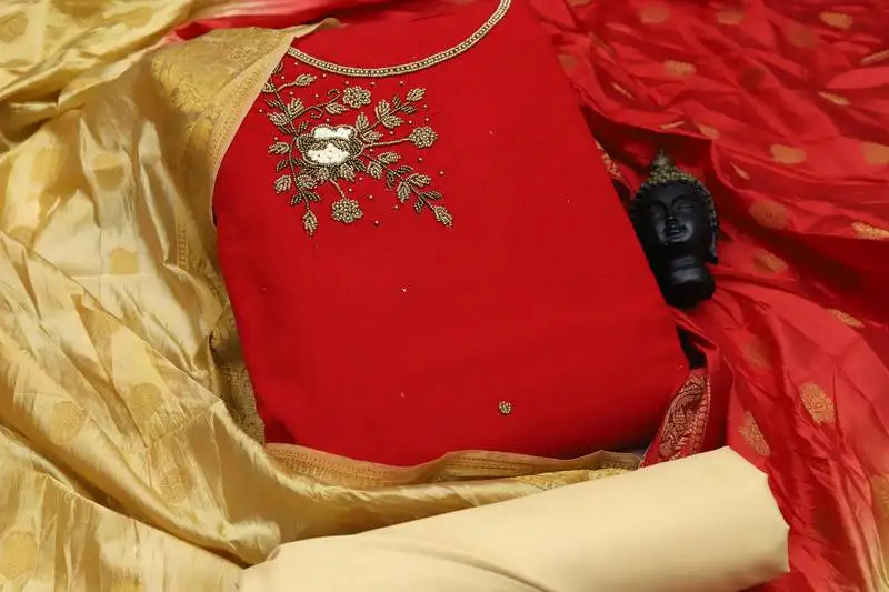 Red moti cotton salwar unstitched