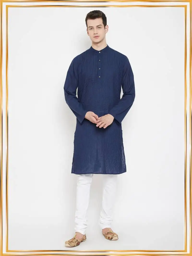 Blue plain cotton men-kurtas