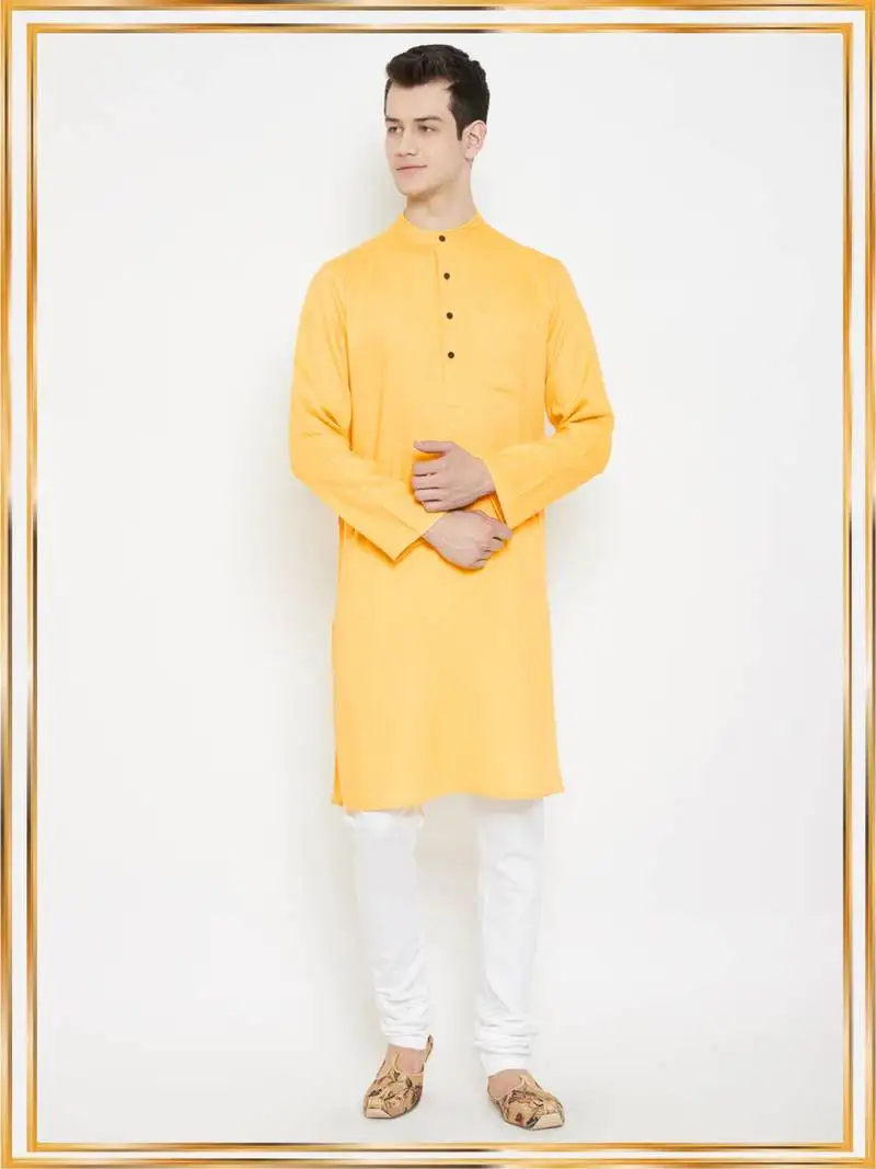 Yellow woven cotton men-kurtas