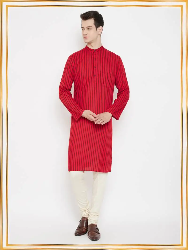 Red plain viscose rayon men-kurtas