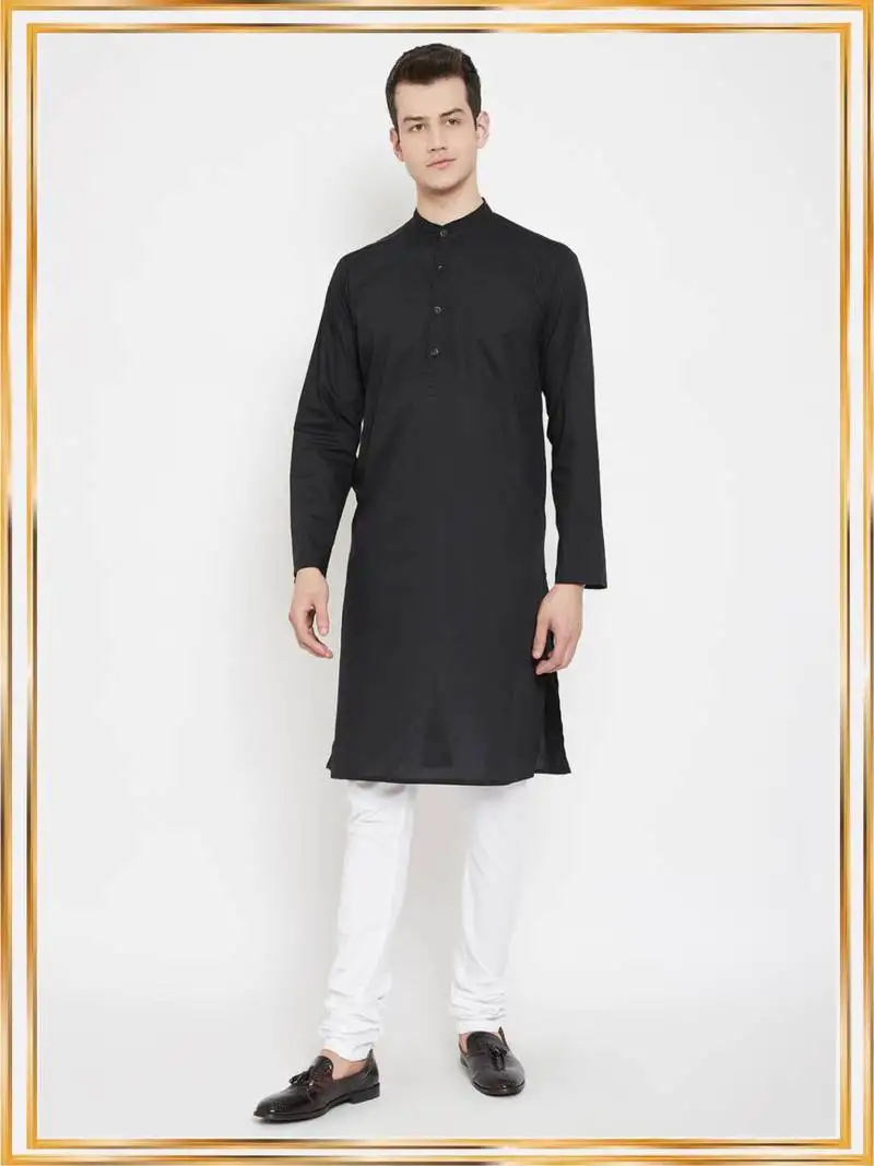 Black woven cotton men-kurtas