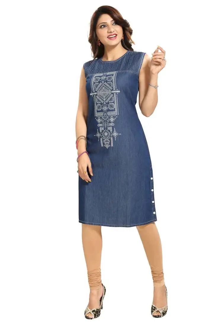 Blue printed cotton kurtas-and-kurtis