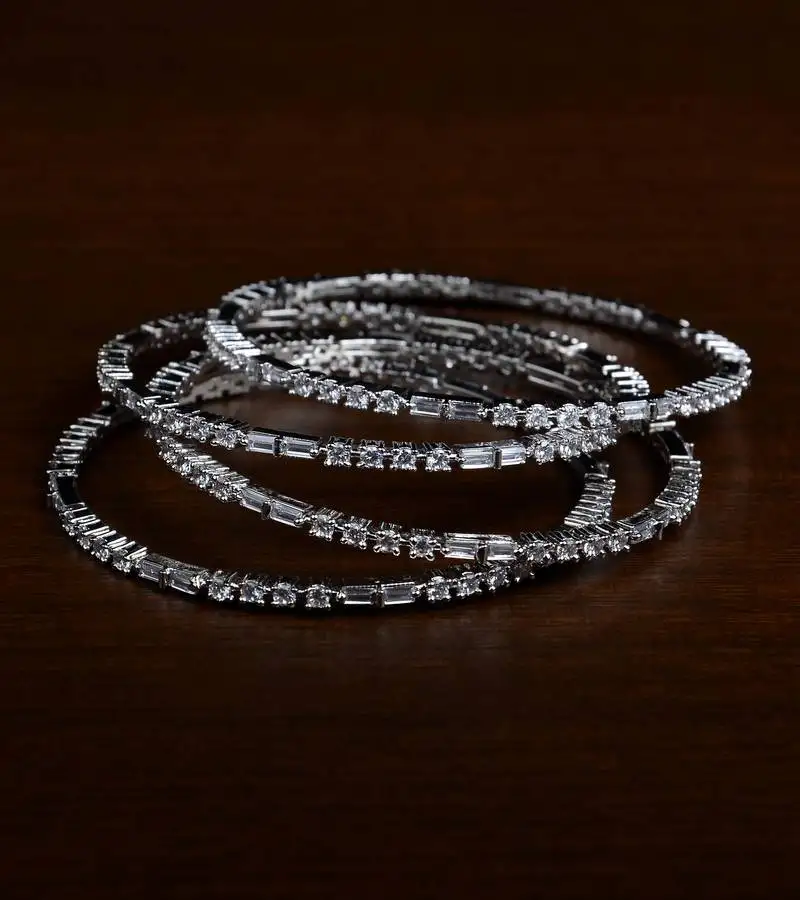 American diamond embellished rhodium plated two pairs of bangles bd431