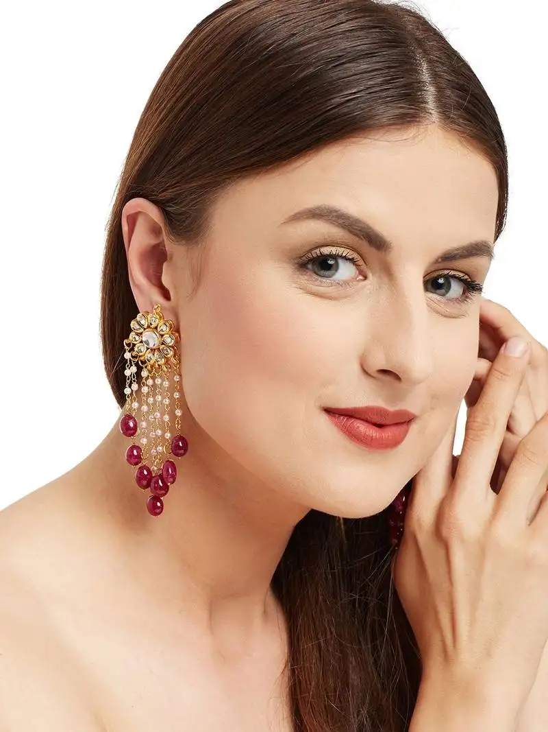 Maroon tassle earrings