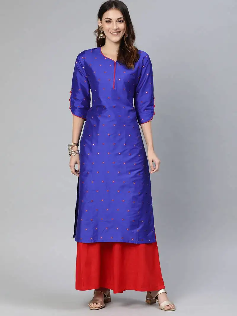 Blue woven art silk cotton-kurtis