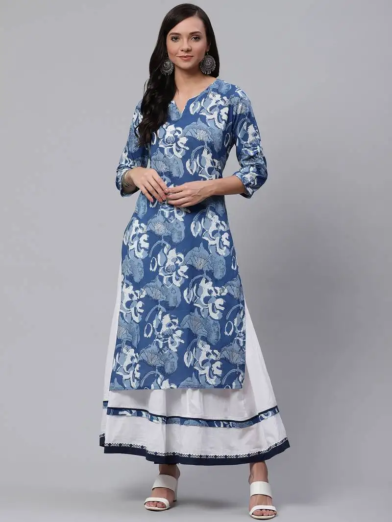 Blue printed cotton salwar stitched