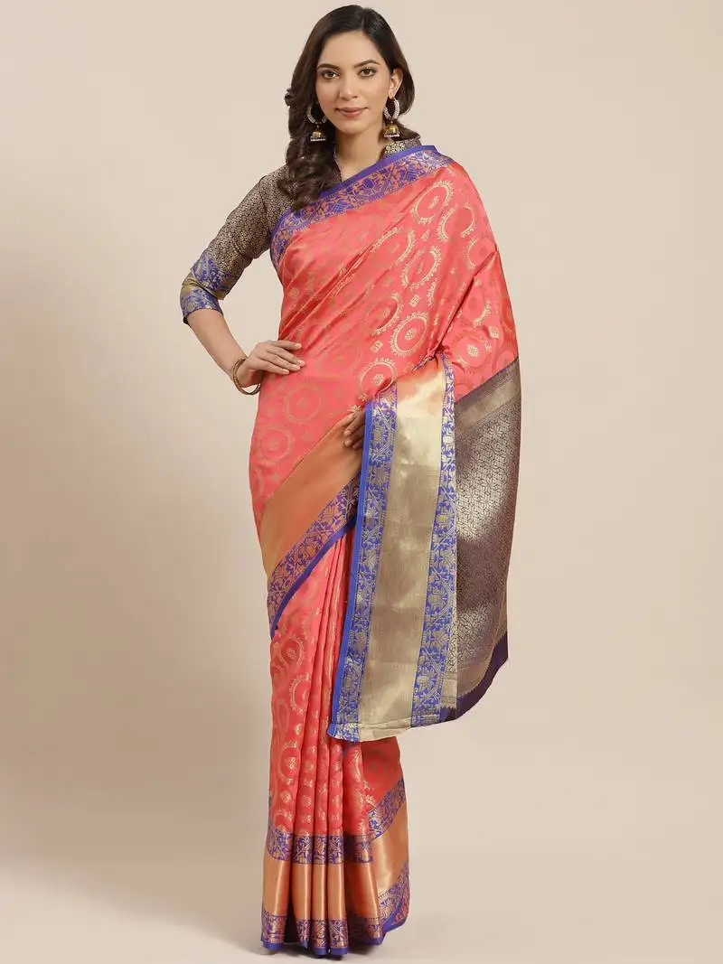 Red woven banarasi silk saree with blouse