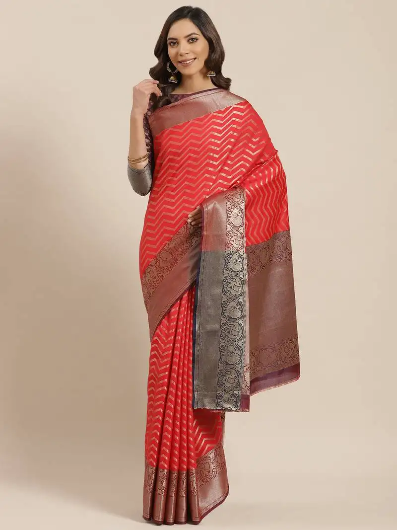 Red woven banarasi saree with blouse