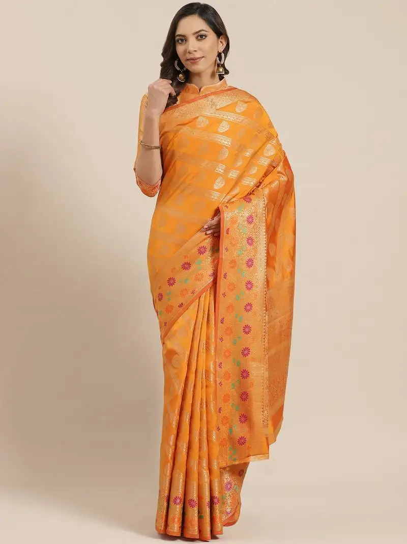 Mustard woven banarasi silk saree with blouse