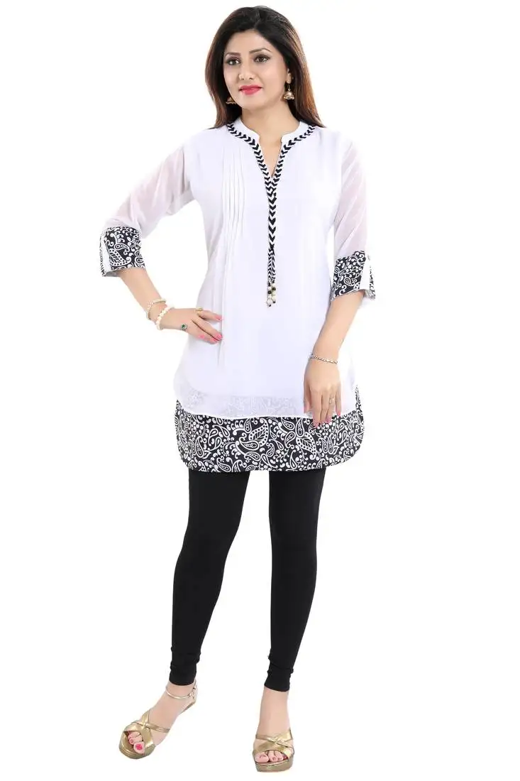 White plain georgette short-kurtis