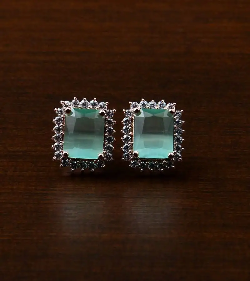 Rose gold plated mint stone embellished american diamond stud 216ed445
