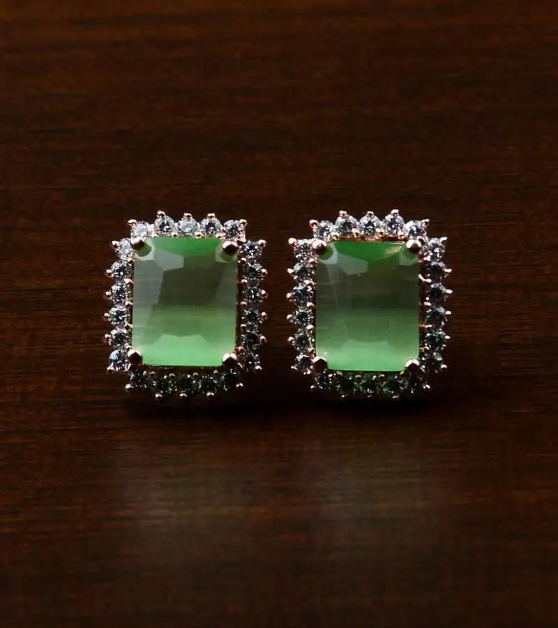 Rose gold plated parrot stone embellished american diamond stud 216ed446