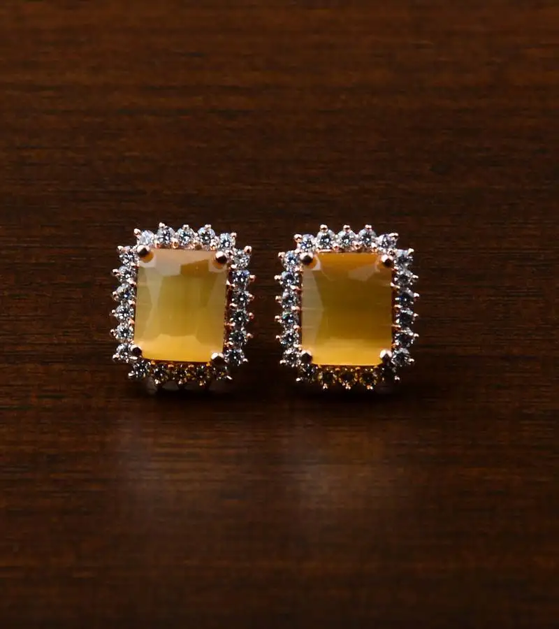 Rose gold plated yellow stone embellished american diamond stud 216ed447