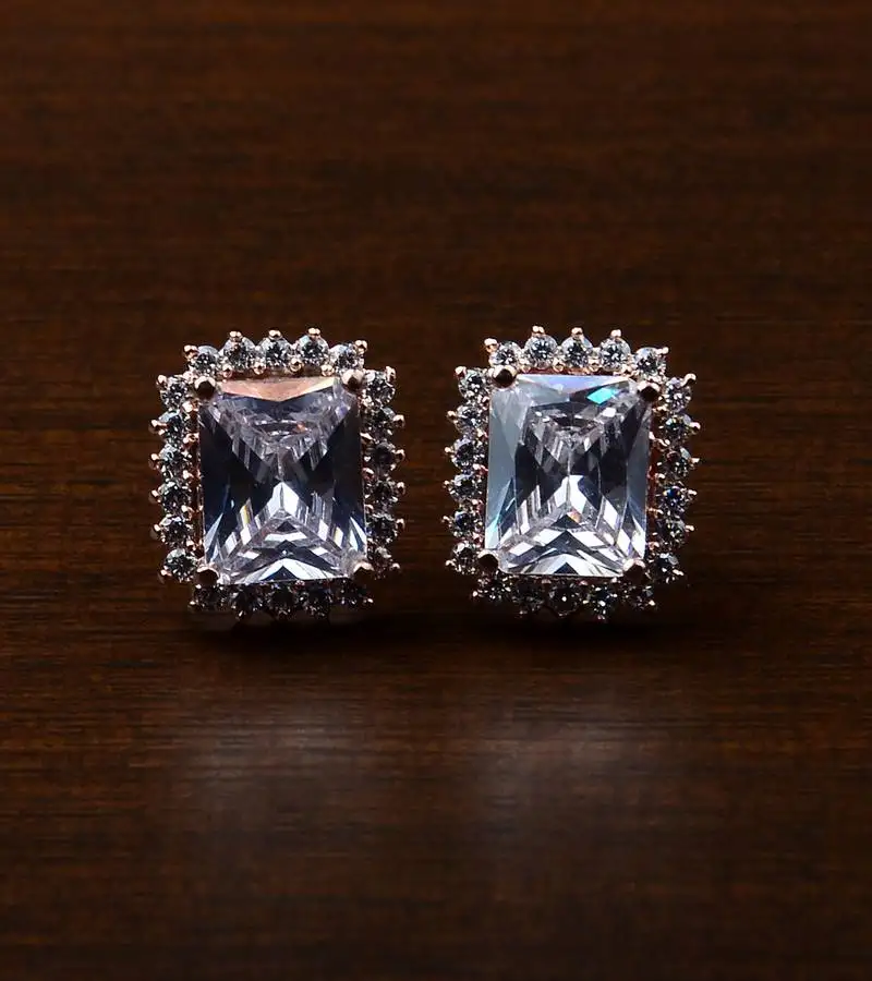 Rose gold plated white stone embellished american diamond stud 216ed449