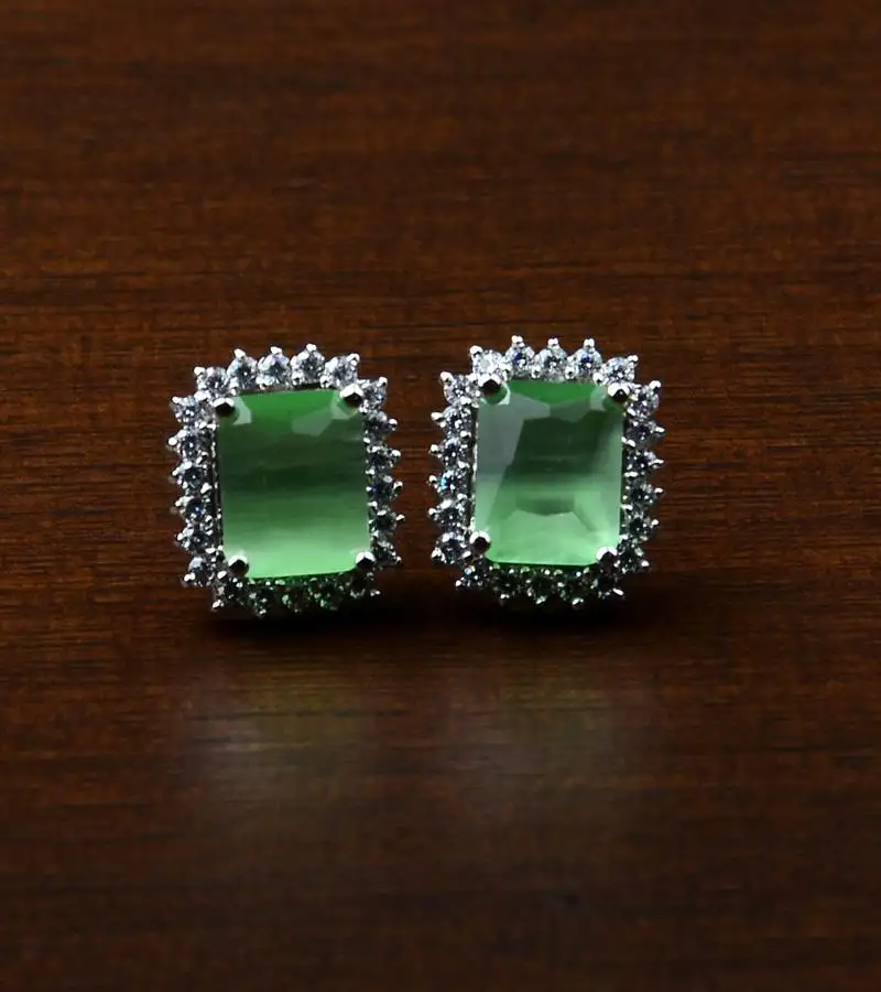 Rhodium plated parrot stone embellished american diamond stud 216ed455