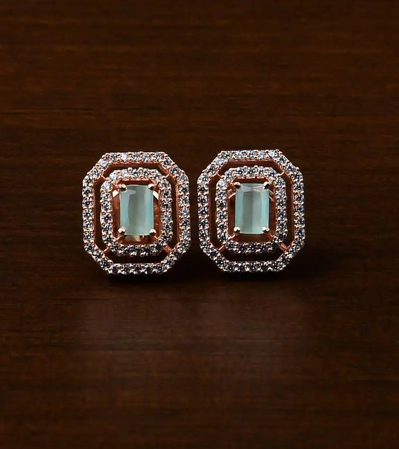 Rose gold plated mint stone embellished american diamond stud 216ed472
