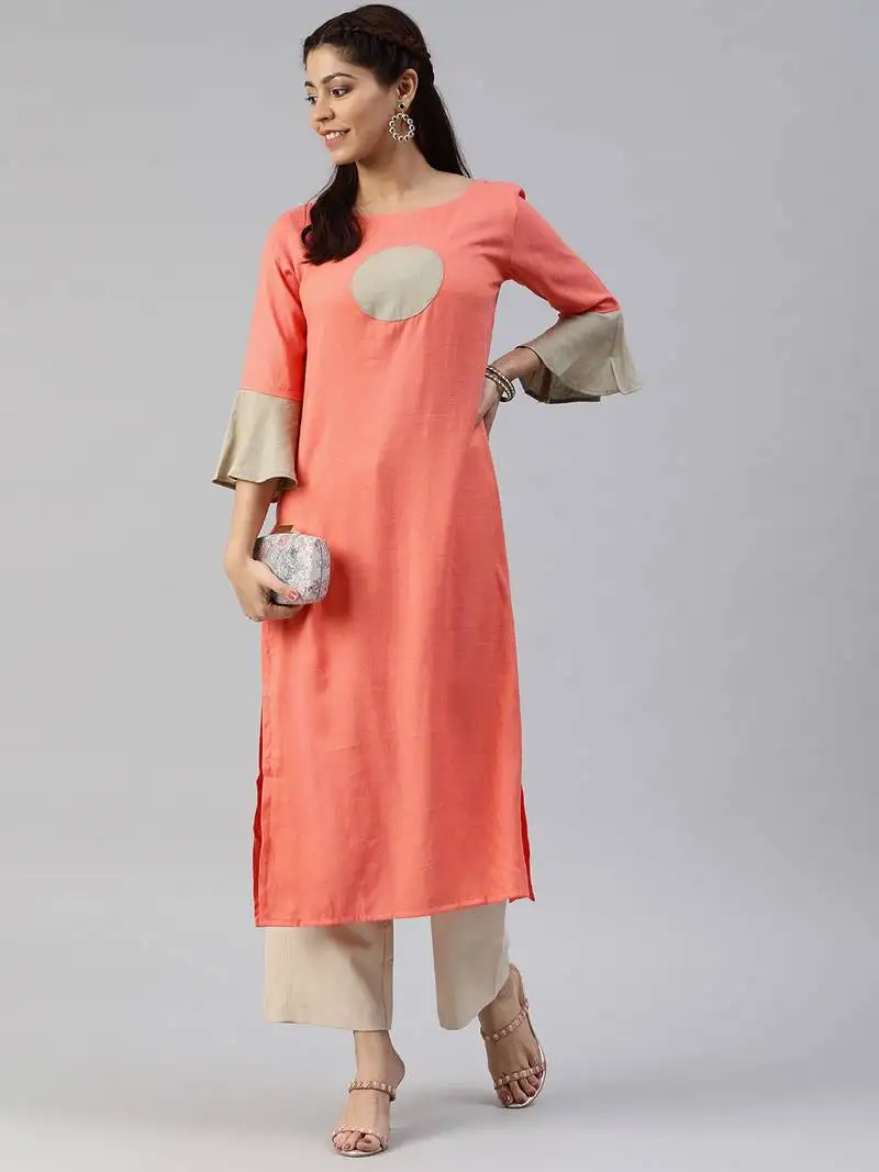 Multicolor plain viscose cotton-kurtis