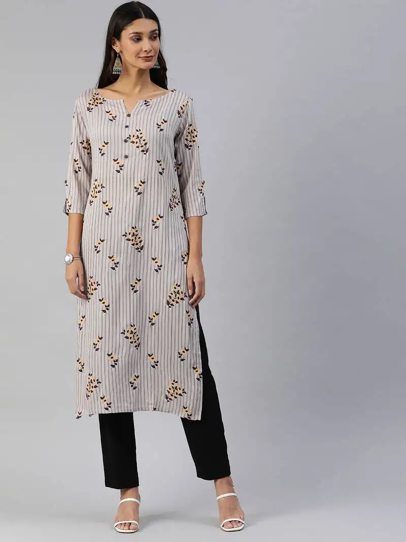 Grey printed viscose cotton-kurtis