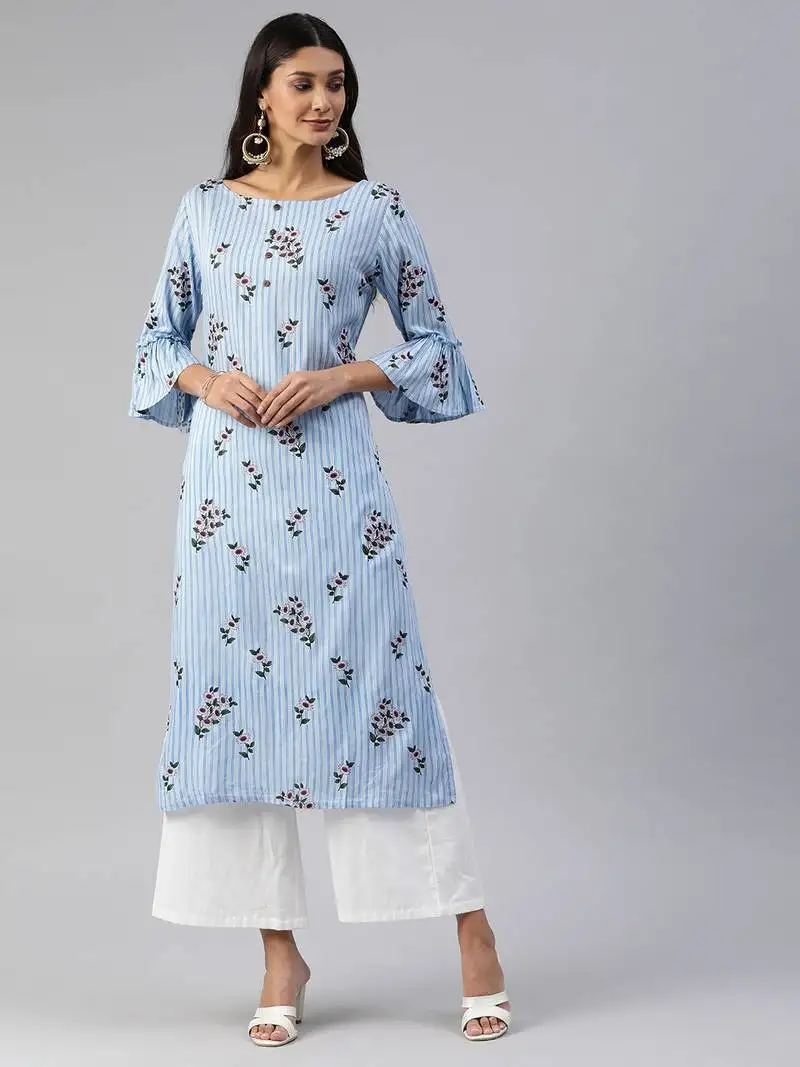 Blue printed viscose cotton-kurtis