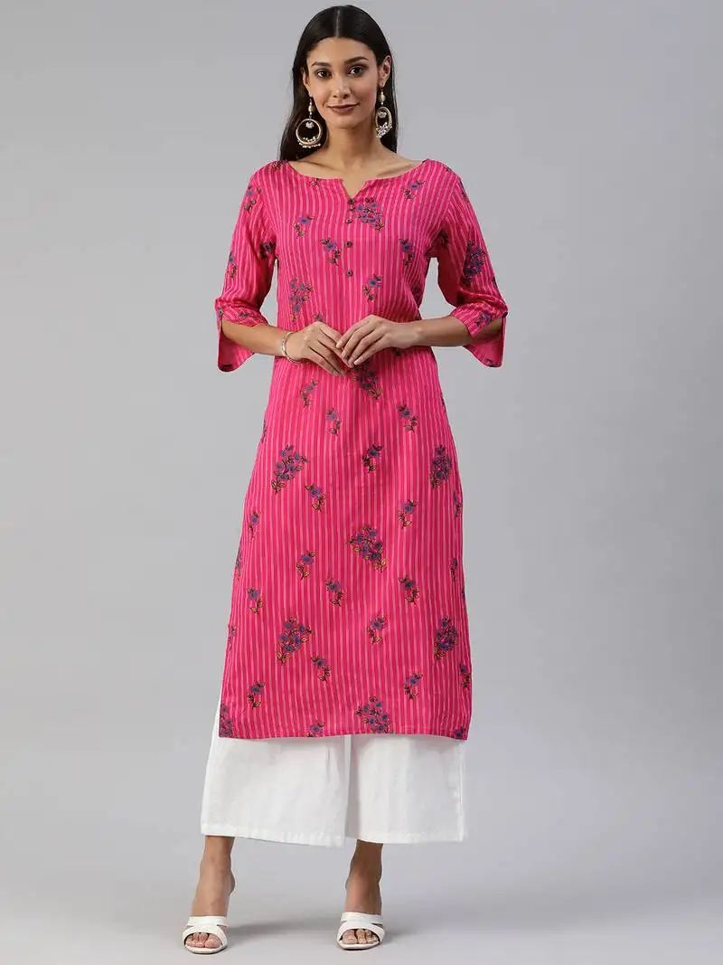 Pink printed viscose cotton-kurtis