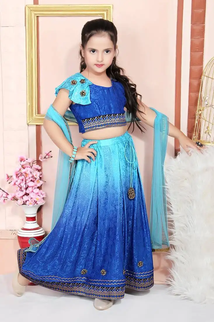 Blue embroidered crepe stitched lehenga