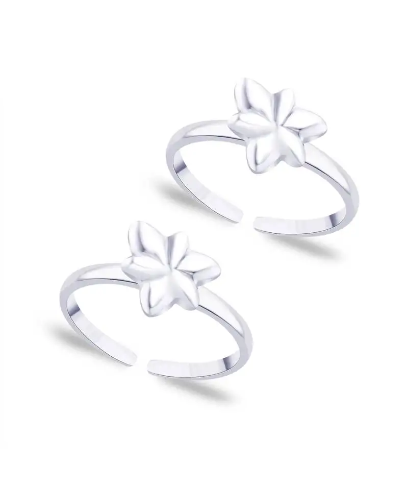 Floral cutwork silver toe ring-tr307