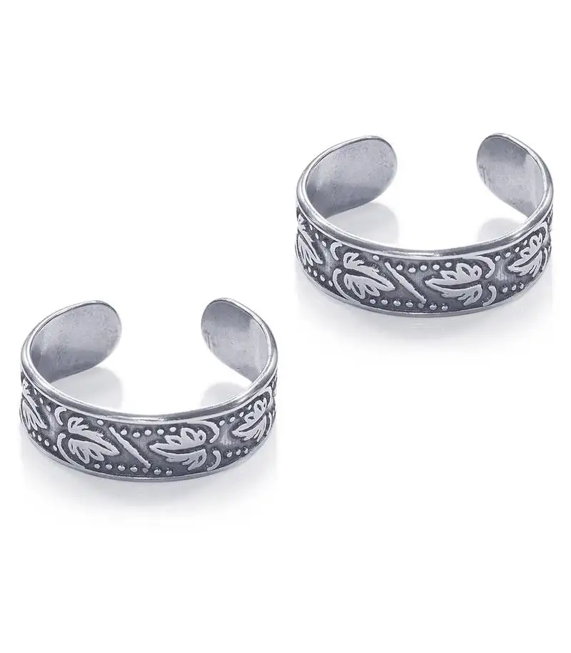 Antique leaf silver toe ring-tr457