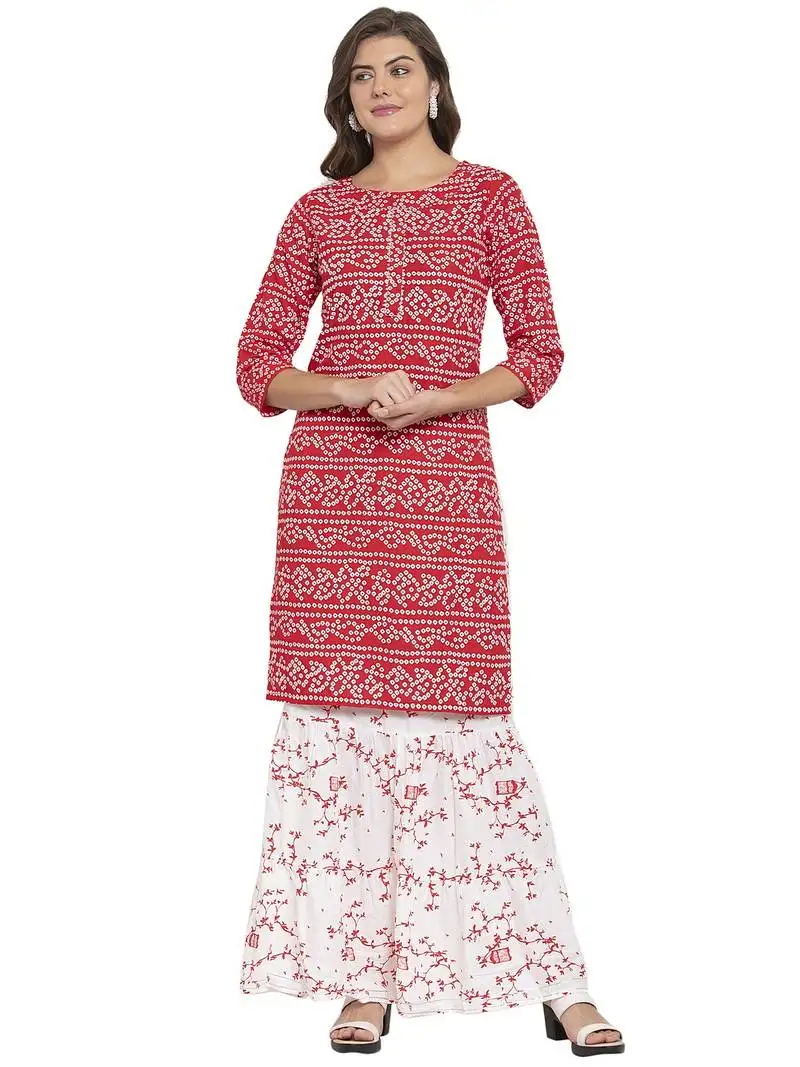 Red printed cotton kurtas-and-kurtis