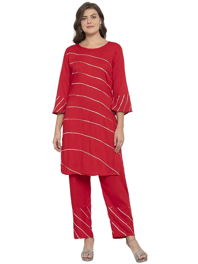 Red plain rayon kurtas-and-kurtis