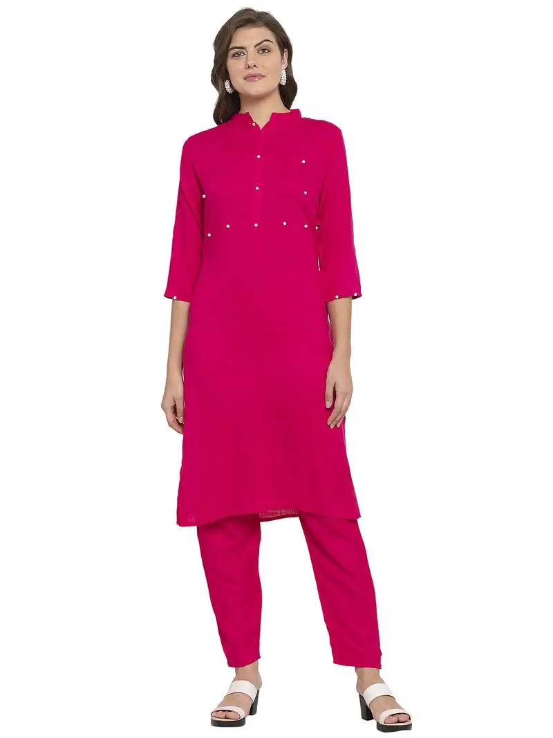Magenta plain rayon kurtas-and-kurtis