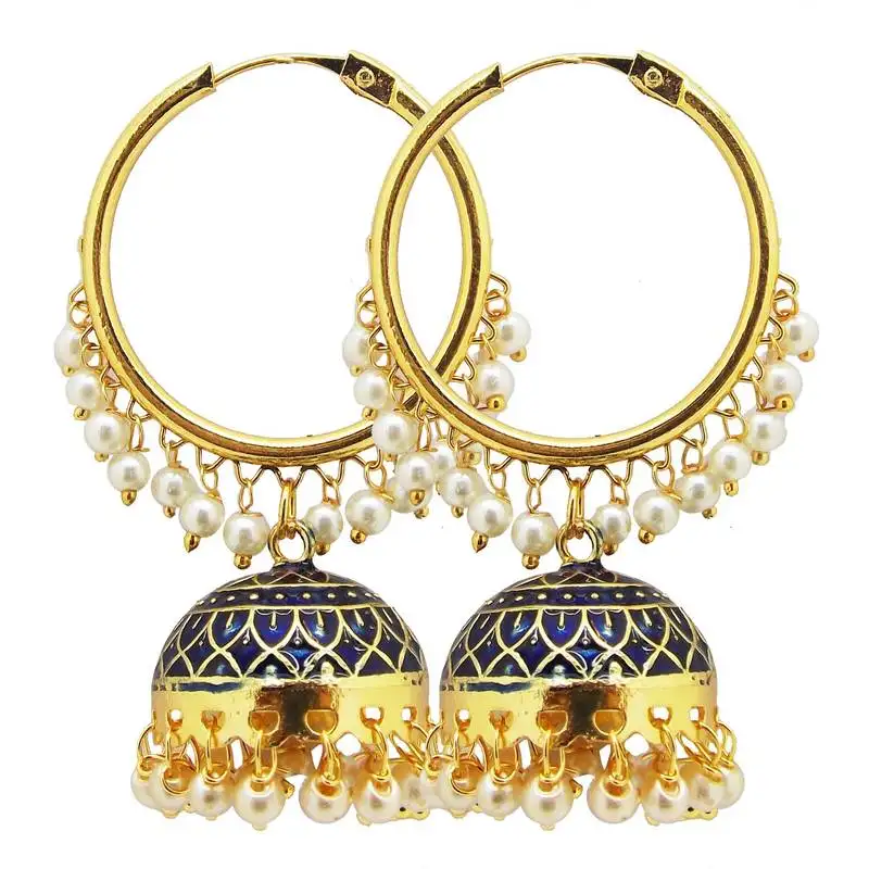 9blings blue pearl jhumki bali earrings