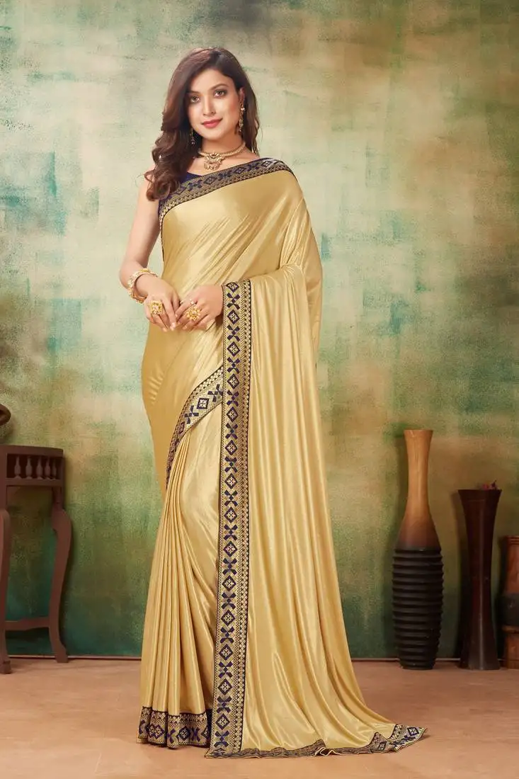 Beige printed lycra saree with blouse