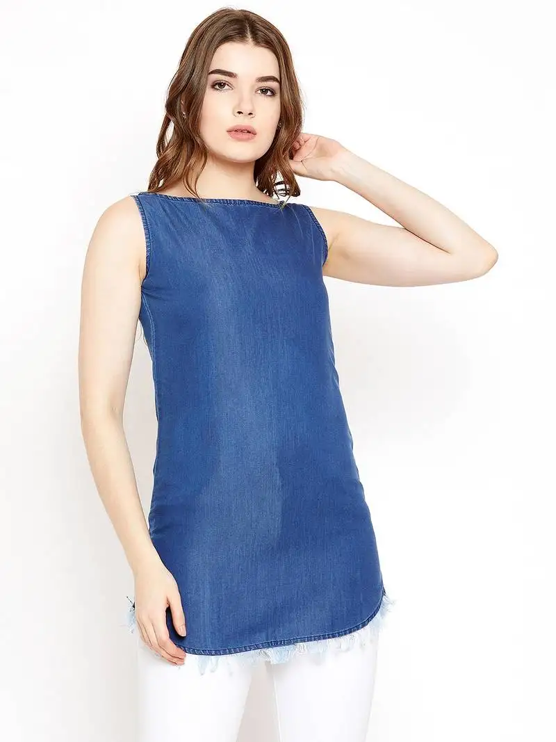 Blue plain denim tunics