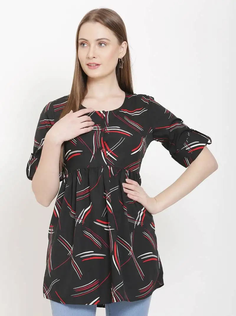 Black printed crepe tunics