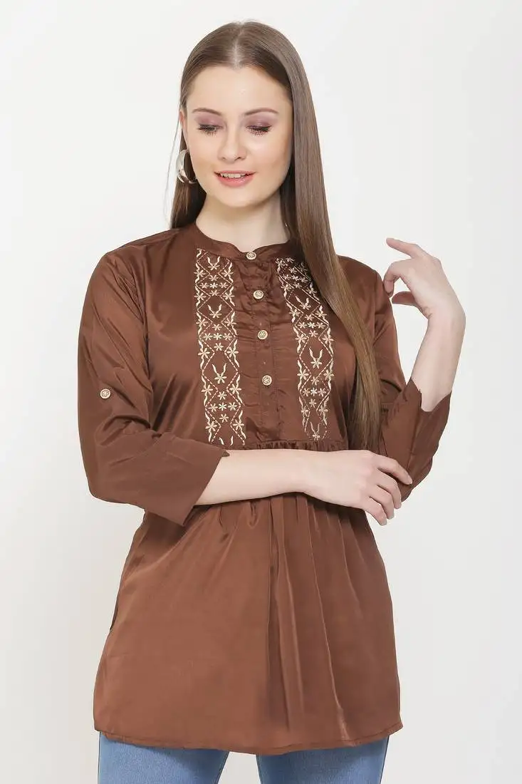 Brown embroidered crepe tunics