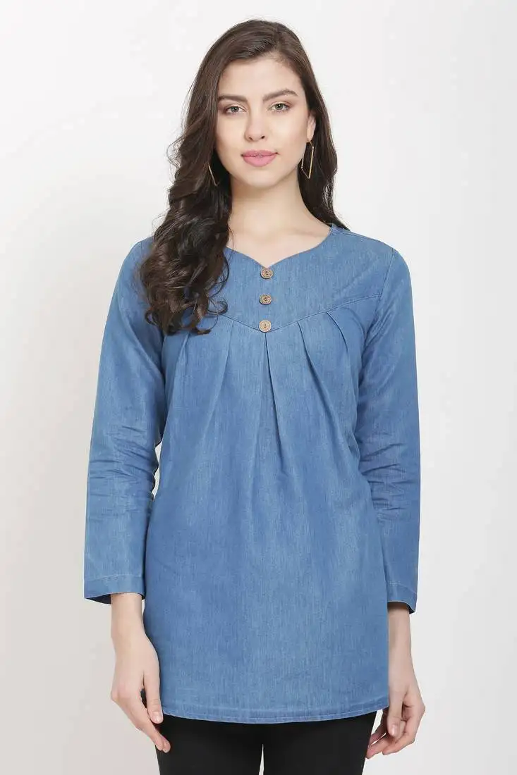 Blue printed denim tunics